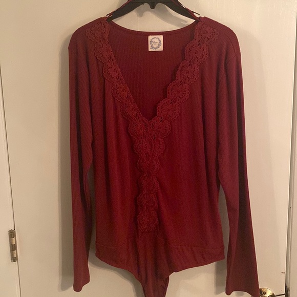 Blue Rain, Kellie Ribbed Crochet Bodysuit, 1x, Red, Worn Once - Picture 2 of 4